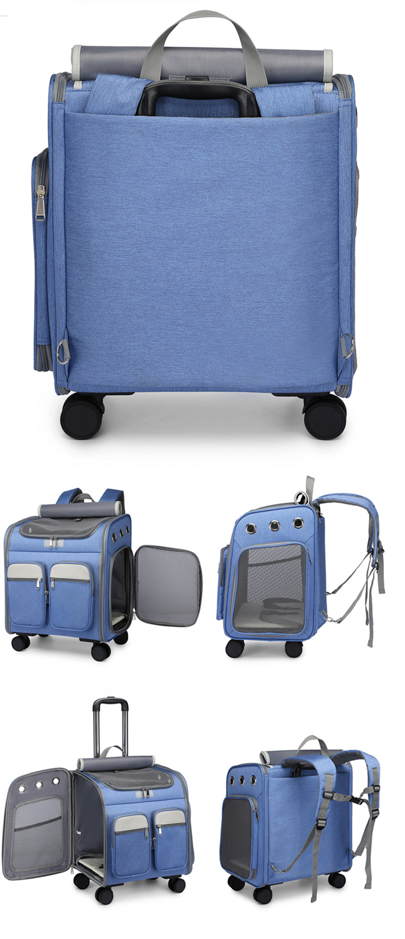 2 In 1 Large Pet Backpack Cat Stroller Pet Carrier with Wheels Portable Foldable Tie-Rod Pet Bag Cat and Dog Travel Carrier Bag