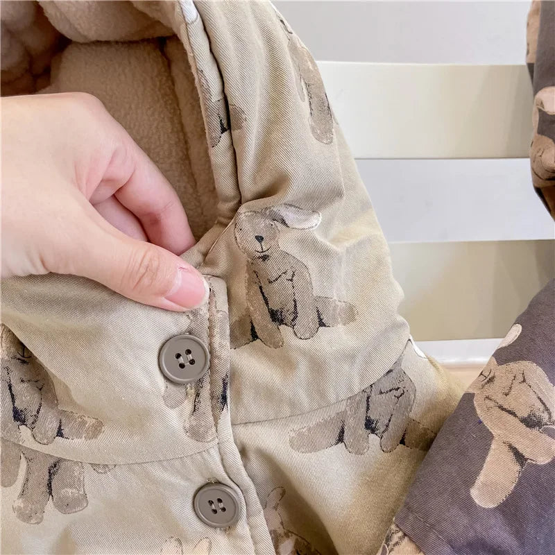 Children From 1 To 7 Years Outerwear Cartoon Kids Thick Padded Coat With Hood Korean Baby Clothing Girl Boy Jacket Warm Winter