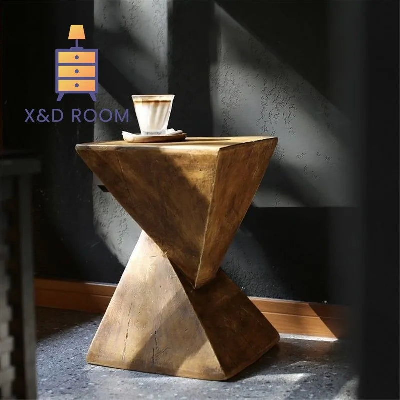 X&D Nordic Minimalist Magnesium Oxide Tea Table Art Homestay Living Room Sofa Imitation Wood Grain Edge Table Bedroom Table 2025