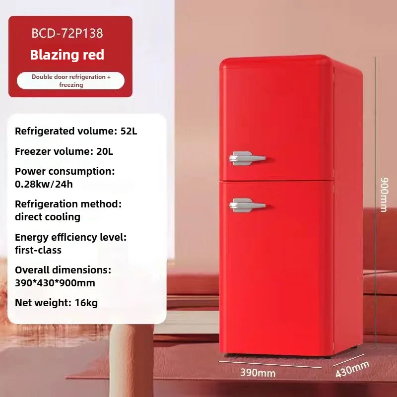 Double Door Refrigeration Freezing Mini Small Medium Silent Energy-saving Retro Refrigerators with Handle for Office Home Hotel