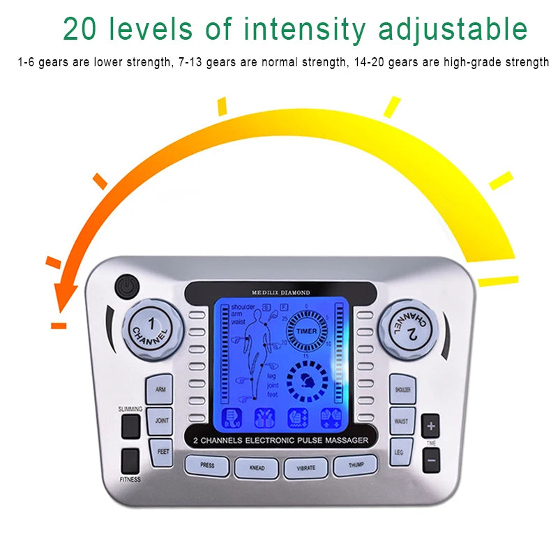 Electric 12 Modes TENS Acupuncture Physiotherapy EMS Muscle Stimulator Pulse Meridian Therapy Machine Body Relaxation Healthcare