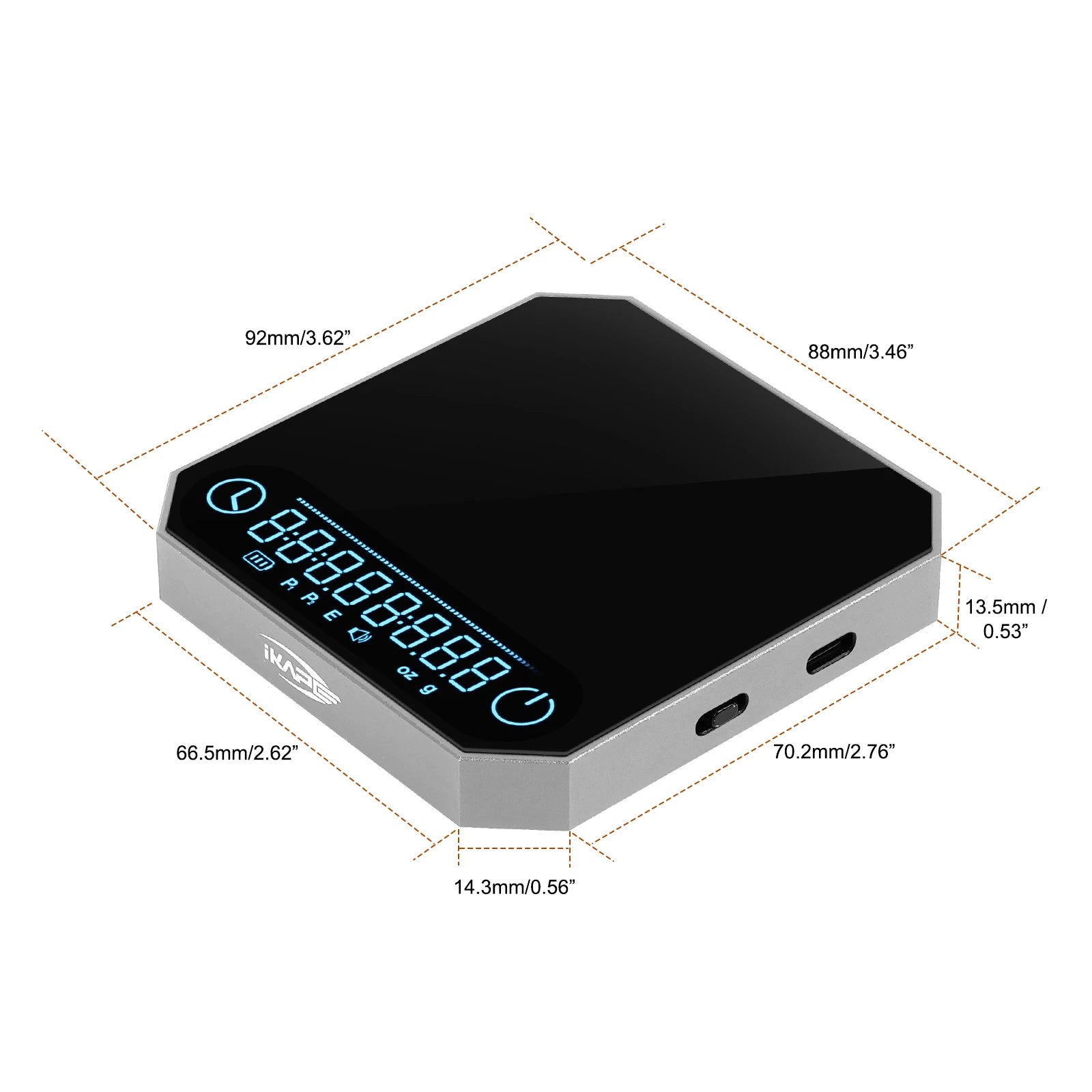 IKAPE Rechargeable Mini Coffee Scale with Timer Portable Mirror Scale 2kg/0.1g Accurate Scale For Espresso&Pour-Over Coffee