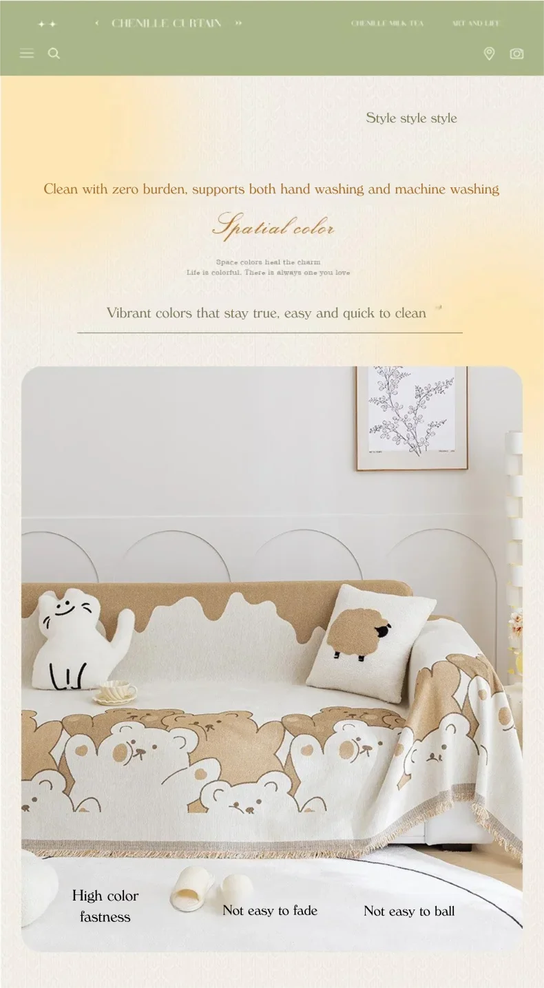 Soft Chenille Sofa Cover Anti-slip Full Coverage Throw Blanket, Nordic Ins Style All-Season Couch Protector