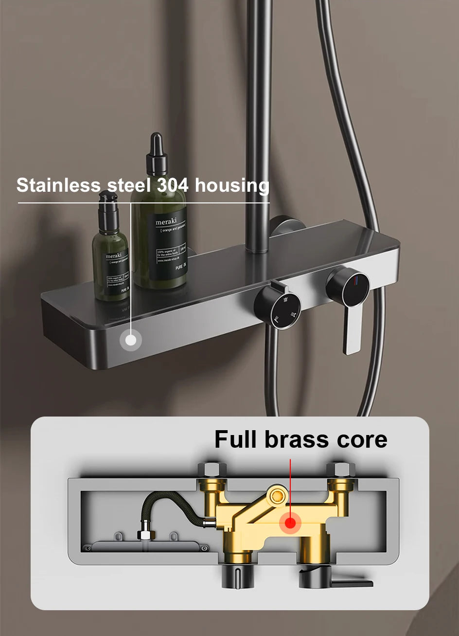 VGX Gold Shower System Set Bathroom Shower Faucet Set 3-way Rainfall Shower Set Shower Mixer Crane with Hand Shower Set Grey