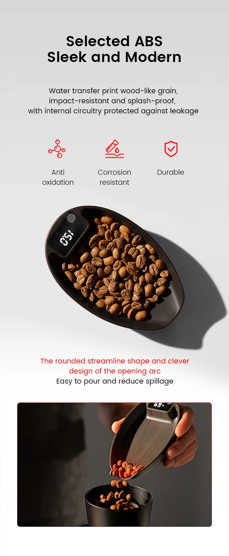 HW-3BOMEBR Coffee Bean Scale and Spray Bottle Kit Espresso Scale 0.1g Precision Mini Coffee Scale ABS Digital Kitchen Scale