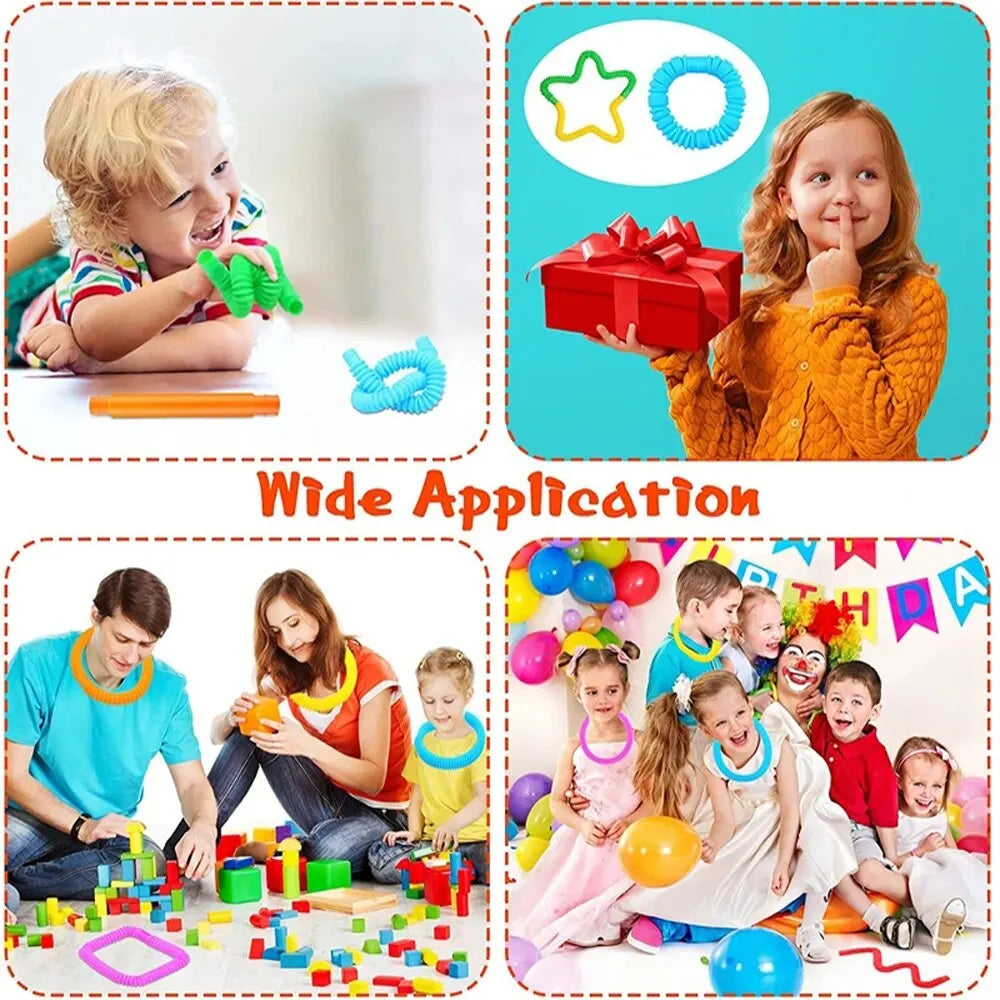 8PCS Colorful Telescopic Tube Pop Tube Stretching Tube Corrugated Tube Children Adult Stress Relief Toy Educational Folding Toys