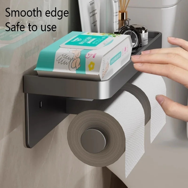 No Drill Toilet Paper Holder Wall-Mounted Aluminum Alloy Toilet Paper Holder Tissue Rack Tissue Holder Bathroom Accessories