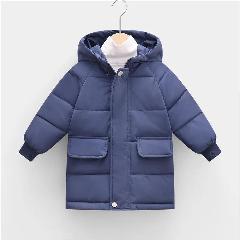 Kids Down Long Outerwear Winter Autumn Big Children Thicken Warm Cotton Clothes Boys Girls Padded Parka Coats Teen Jacket 3-10Y