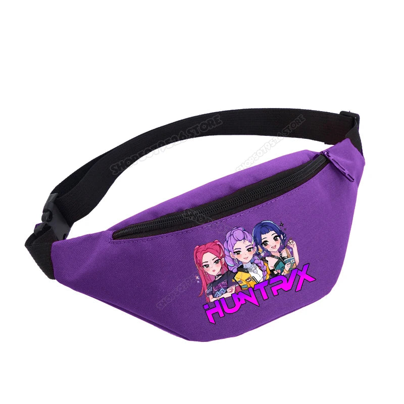 KPop Demon Hunters Girl Waist Bag Movie Anime Kids Fanny Packs Cartoon Cute Crossbody Chest Packs Lightweight Child Belt Bum Bag