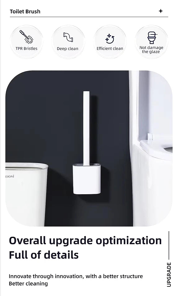 1PC Black Wall Mounted Toilet Brush Silicone Flat Brush Head Toilet Brush Cleaner Brush Set Toilet Cleaning Brush Bathroom