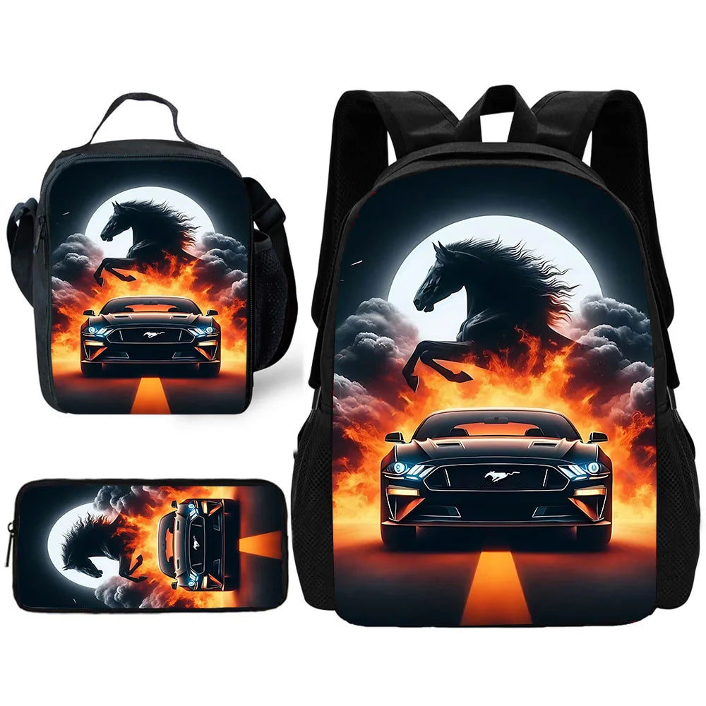 Child School Backpack with Fashion M-Mustangs car logo Lunch Bags ,Pencil Bags ,School Bags for Boys Girls Best Gift