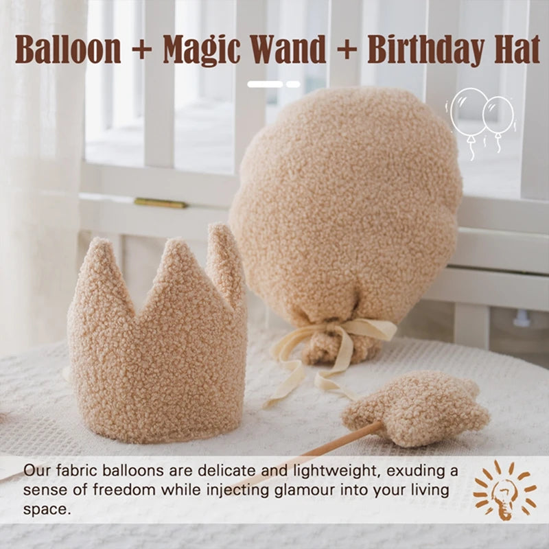 Baby Teddy Velvet Balloon Crown Hat Headwear Star Fairy Stick Happy Birthday Party Decoration Newborn Photography Accessories
