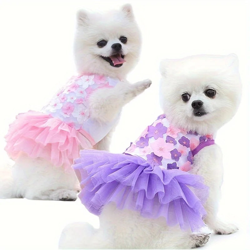 Floral Princess Dog Dress, Flower Puppy Apparel For Mini To Medium Dogs, Breathable And Soft, Perfect For Outings