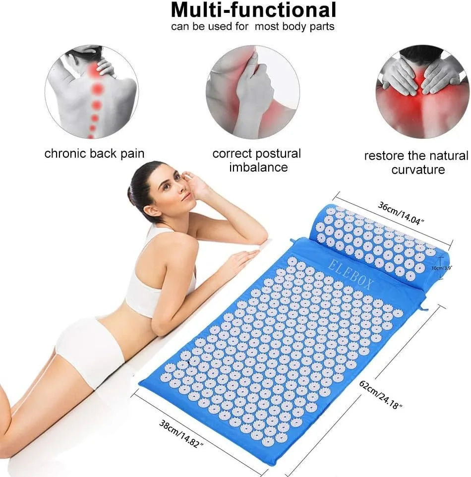 Acupressure Mat Massage Acupuncture Mat and Pillow Set  with Spike Points for Neck, Back and Stress Relief