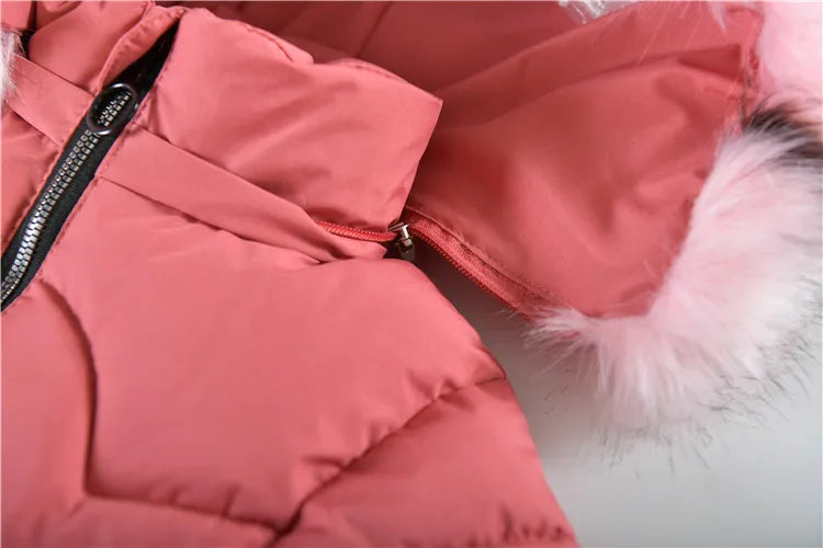 5-14 Years Old Winter Boys Girls Jacket Long Style Hooded Fur Collar Colorful Heavy Coat For Kids Children Outerwear