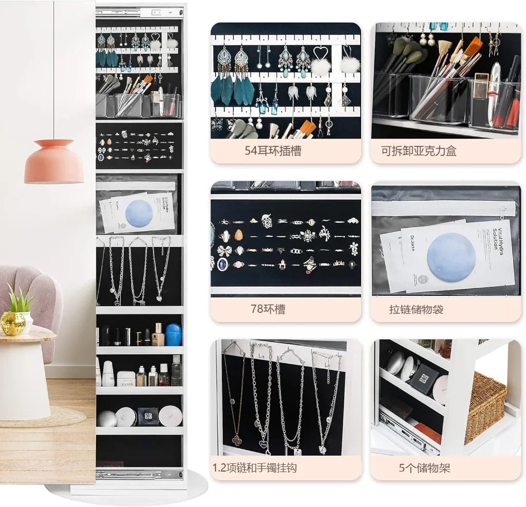 Frameless mobile full-length mirror in the cloakroom Intelligent 360-degree rotating full-length mirror Floor type