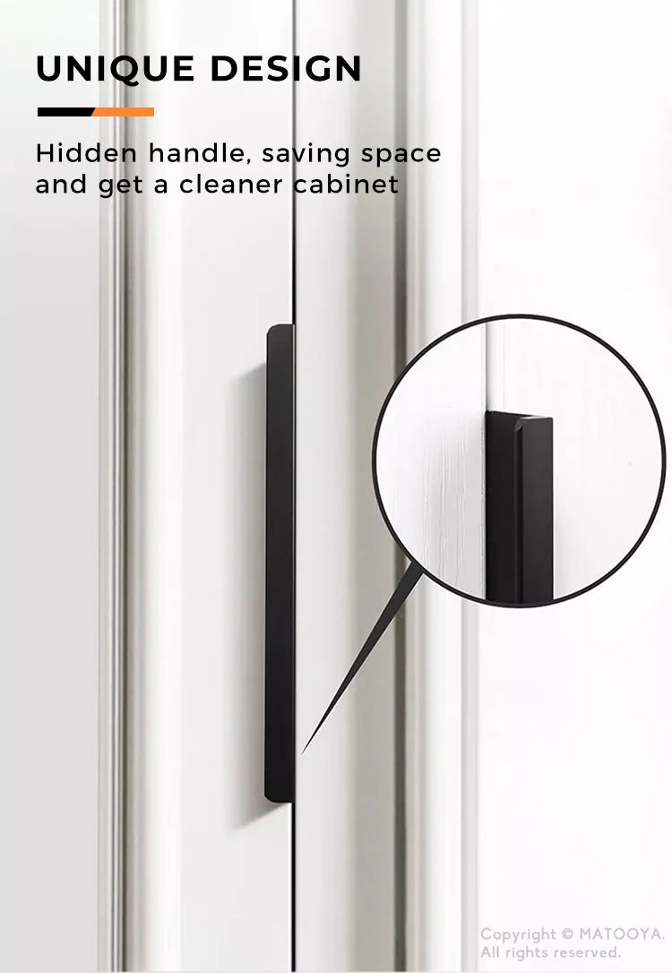 Hidden Furniture Handles Matte Black Gold Silver Kitchen Cabinet Pull Wardrobe Pull Not punched Handles for Cabinets and Drawers