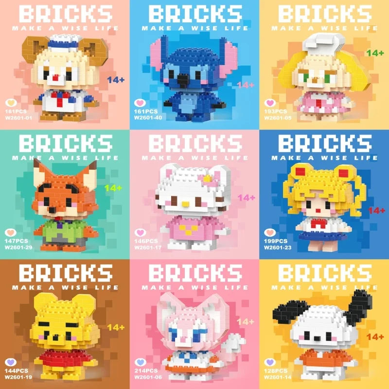 Disney Anime Princess Building Blocks Stitch Mickey Mouse mini Action toy Figures Blocks Toys Bricks Assemble Toys Kids Gifts