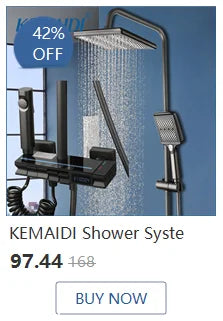 KEMAIDI Black Gold Shower Faucet Set Bathtub  4-way Mixer  Tap with Bidet and Shelf  Bathroom Rainfall Shower Systerm Wall Mount