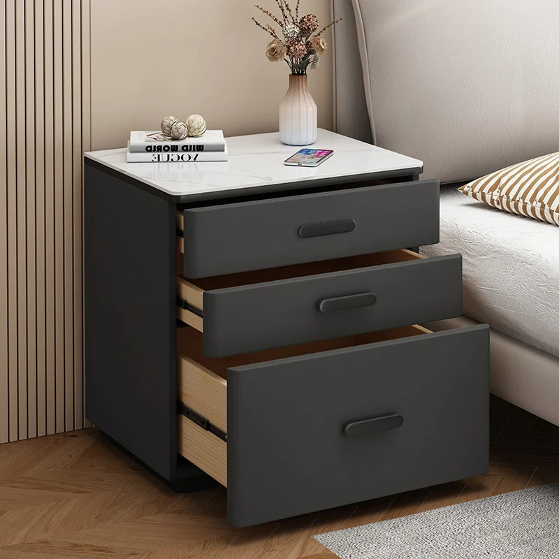 Safe Luxury Bedside Table With Lock Secret Compartment Glamour Metal Nightstands Designer Multifunctional Criado Mudo Furnitures