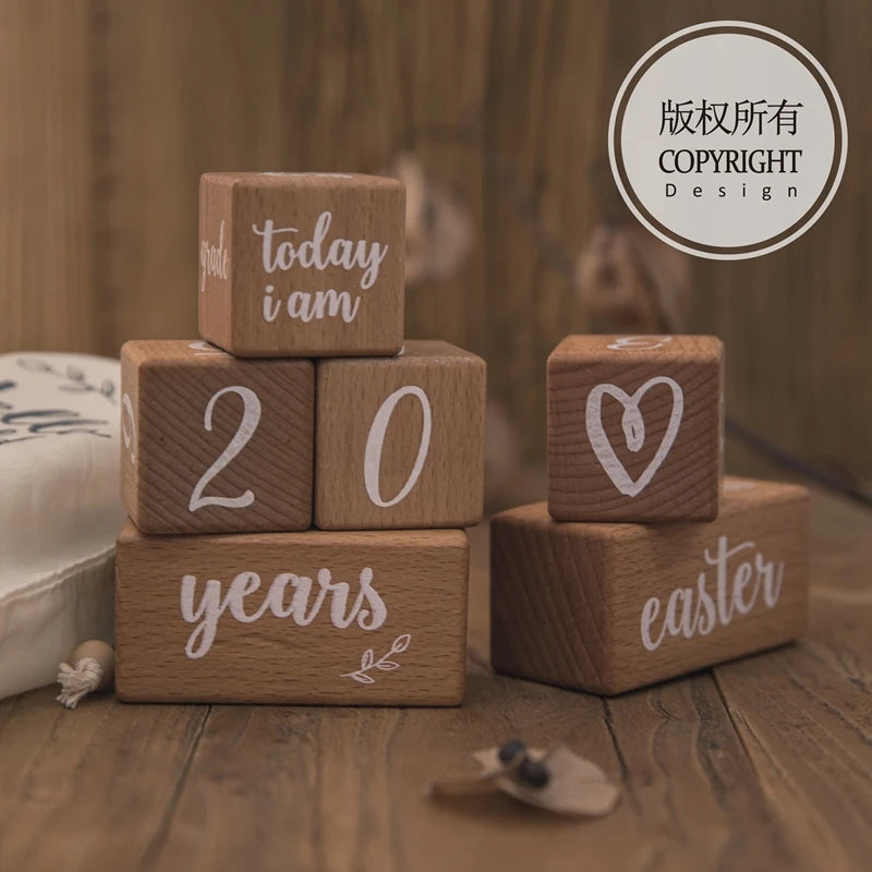 7pcs/set Wooden Baby Month Milestone Digit Record Card Newborn Birthday Gift Souvenir Baby Photo Photography Accessorie With Box