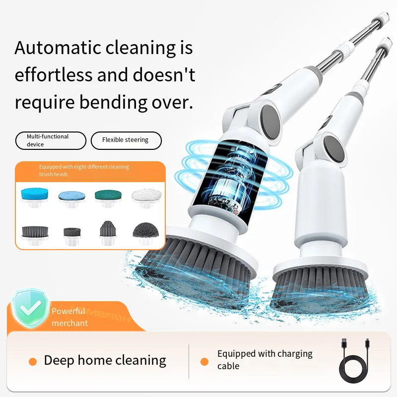 HOMFISH 2025 NEW 8-in-1 Electric Spin Scrubber Wireless Cleaning Brush  Waterproof Bathroom Scrubber Adjustable Extension Handle