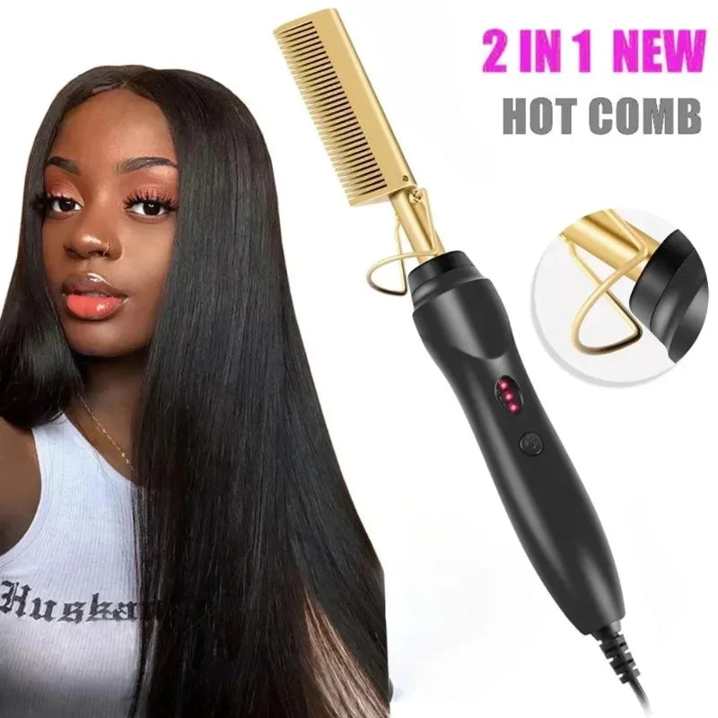 2 in1 Hot Comb Hair Straightener Electric Heating Comb Fast Heating Dry Hair Portable Travel Anti-Scald Press Comb Styling Tools