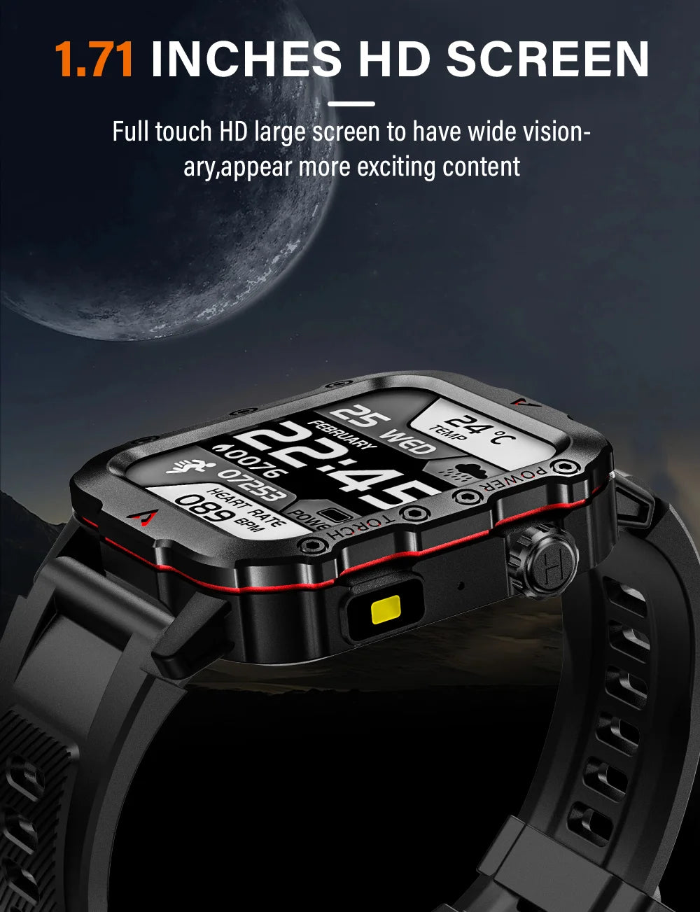 LAXASFIT New Men's Smart Watch LED Flashlight Outdoor Sports Smart Watch Wristwatch Health Monitoring Smart Watch
