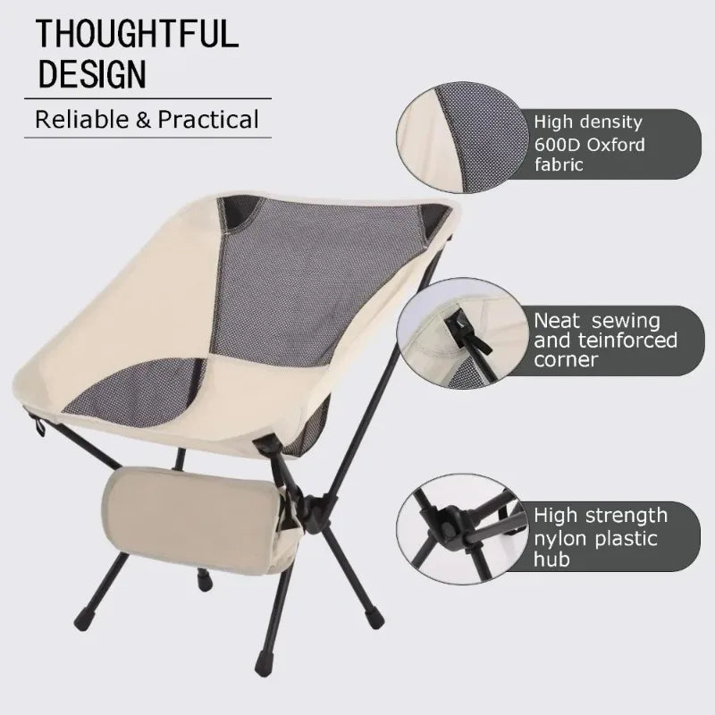 Ultralight Portable Folding Moon Chair with Oxford Fabric for Camping Hiking Travel Beach Picnic Fishing Outdoor Adventure Seat