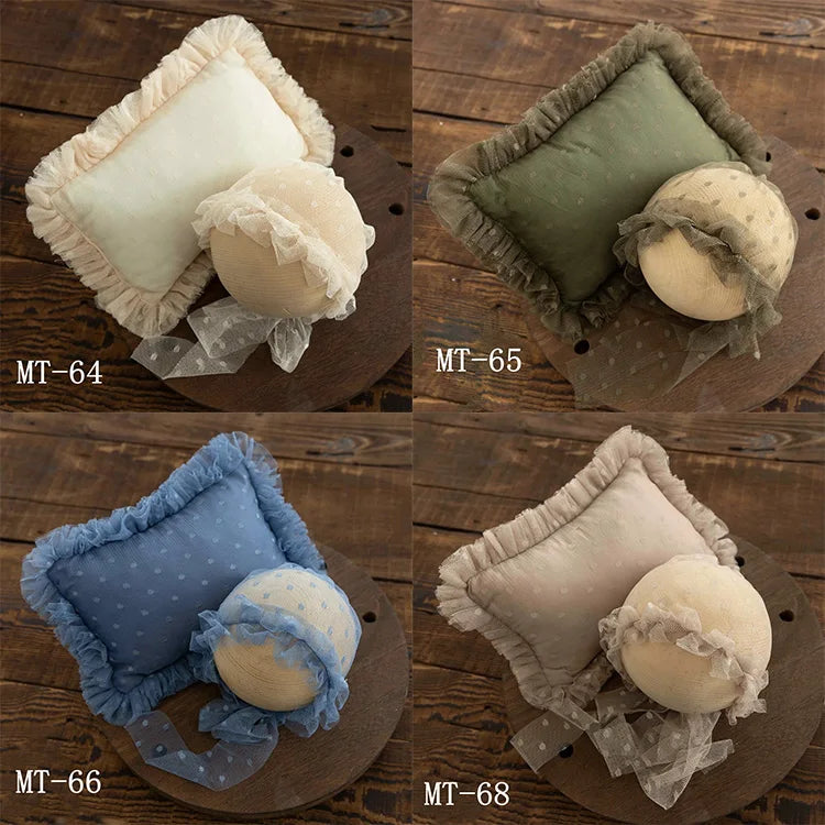 Newborn Photography Props Lace Hat+Pillow 2pcs/Set Baby Posing Props Up Pillows Studio 0-1 Month Infant Photoshoot Accessories