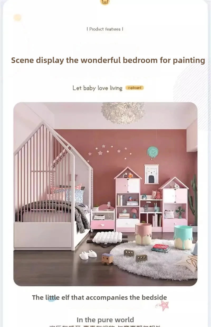 Modern Nightstand with Double Drawers Cute Kid's Bedside Table Multi-Functional White Cabinet for Girls' Bedrooms