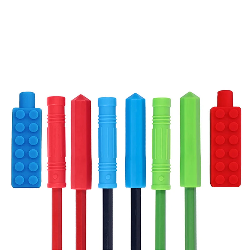 5PCS Silicone Pencil Topper Fun Silicone Baby Teether Pencil Cap Sensory Toy for Kids Children Autism ADHD Chew Tools