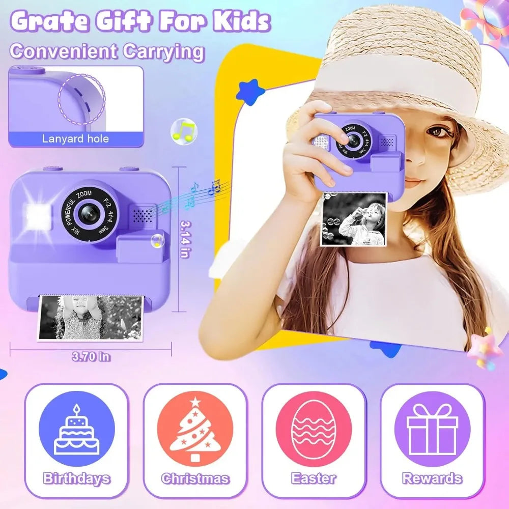 Educational Thermal Instant Print Camera With 32G Card, 1080P Children Mini Digital  Video Camera for Kids Learning  Development
