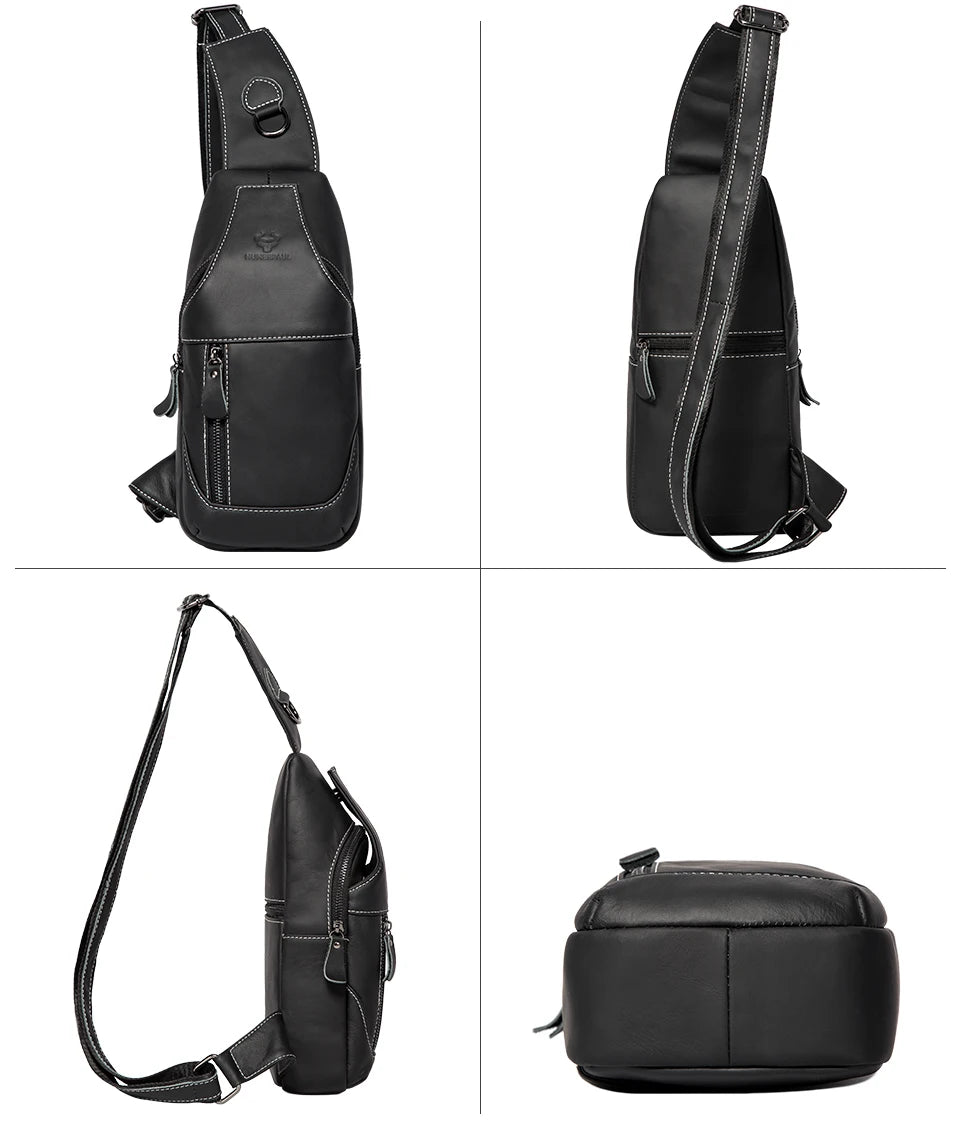 HUMERPAUL New Men's Chest Bag Crossbody Pack Genuine Leather Large Capacity Casual Messenger Bag Retro Men Handbag Shoulder Bag