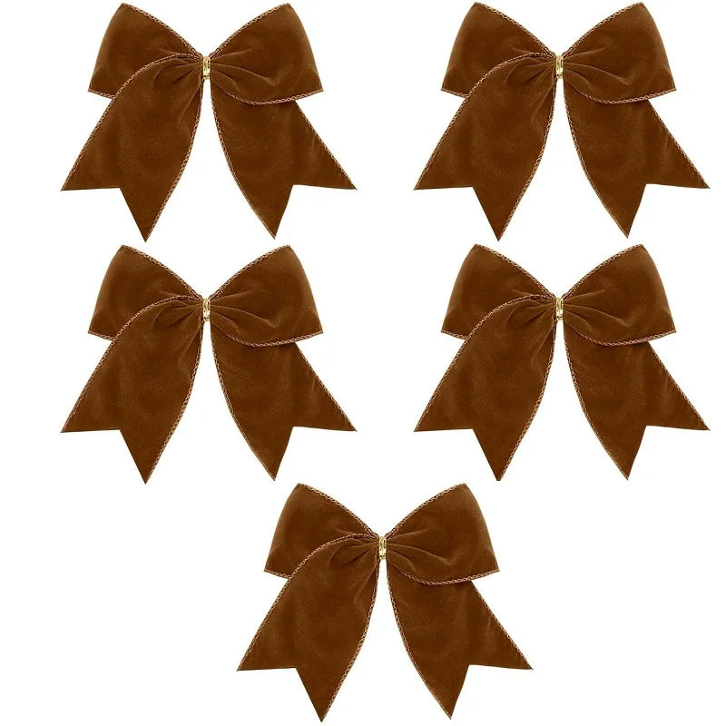 5PCS Christmas Velvet Bows 6 Inch Rustic Wreath Bows Vintage Xmas Ribbon Bow Holiday Ornaments  Christmas Tree Garland DIY Craft