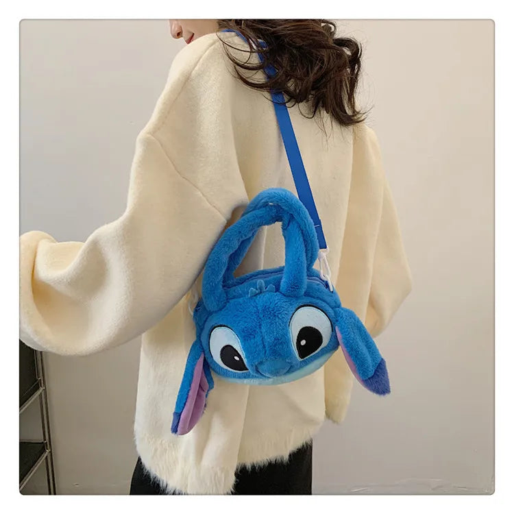 Disney Stitch Soft Plush Crossbody Bag Korean Cute Style Adjustable Strap Kawaii Anime Shoulder Purse Medium Size Gift for Women