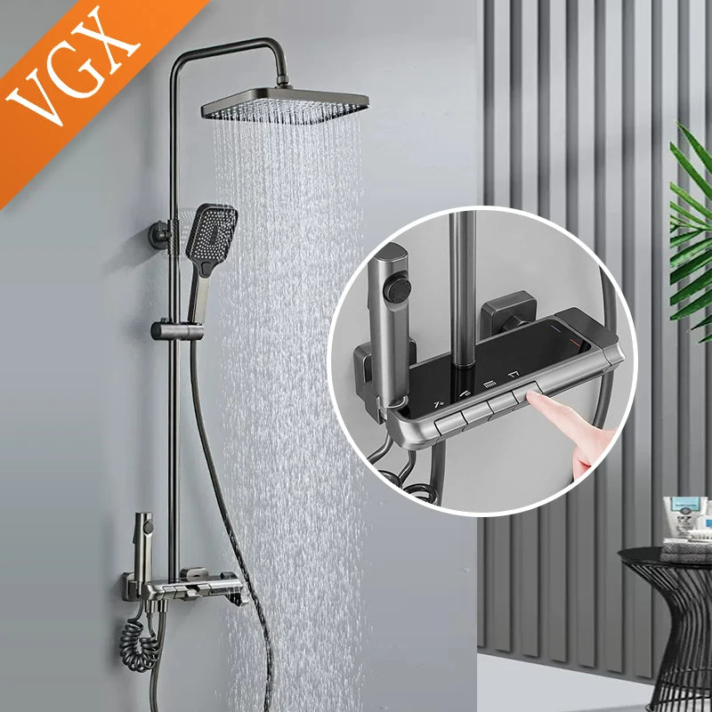 VGX Thermostatic Shower System Intelligent Digital Bathroom Shower Faucet Set Temperature Display Rainlfall Bathroom Shower Set