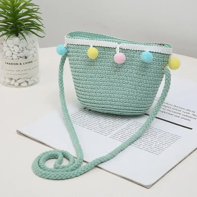 Crossbody Bag New Summer Children Beach Flower Straw Bag 3-7 Old Years Lovely Kids Holiday Travel Beach Bags