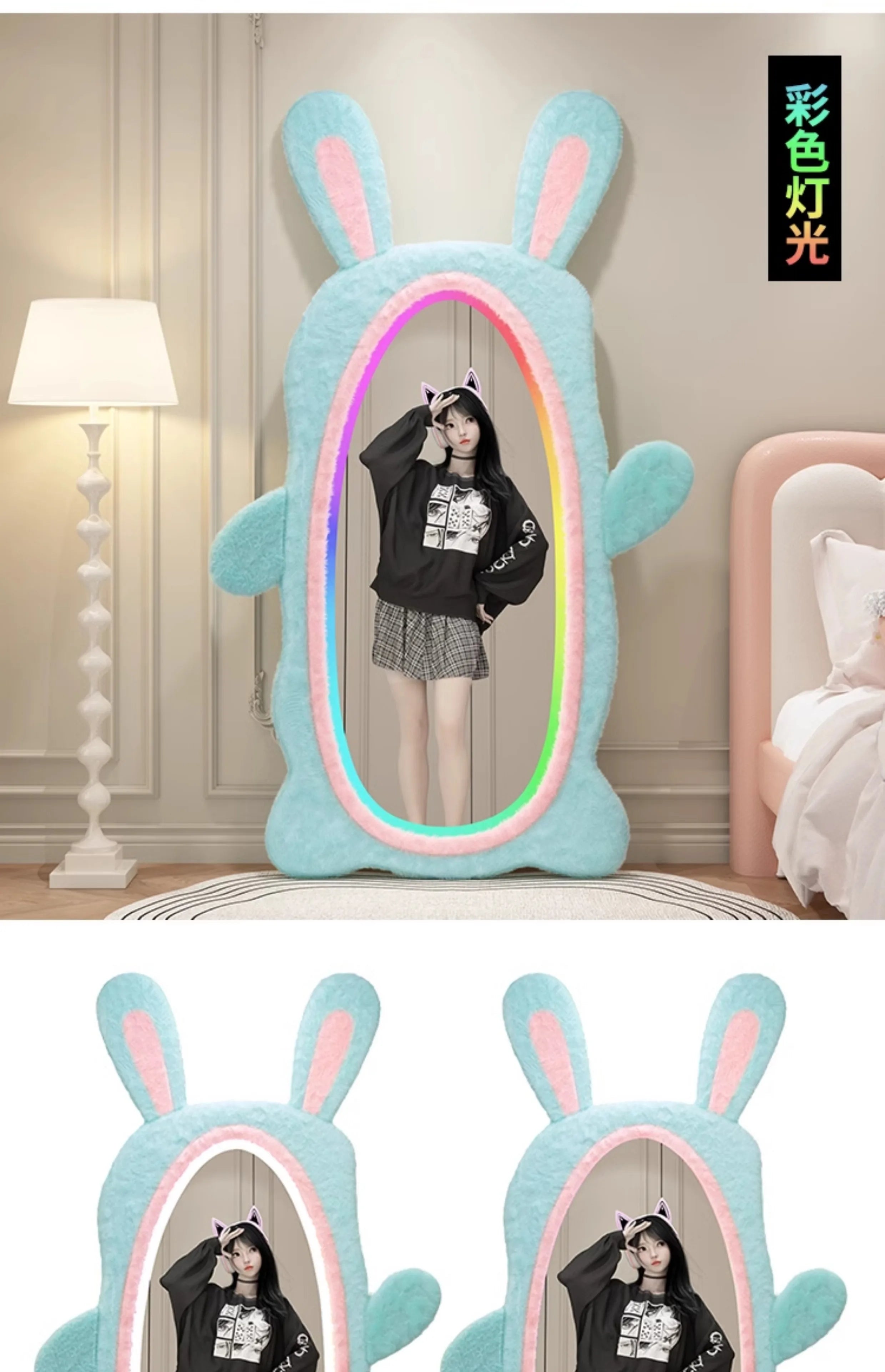 Aesthetic Light Mirror Long LED Girls Standing Smart Makeup Full Body Vanity Mirror Cute Standing Espelhos Home Decorations