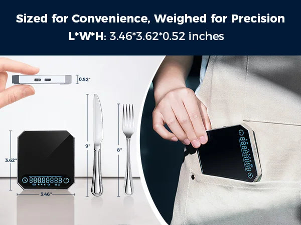 IKAPE Rechargeable Mini Coffee Scale with Timer Portable Mirror Scale 2kg/0.1g Accurate Scale For Espresso&Pour-Over Coffee