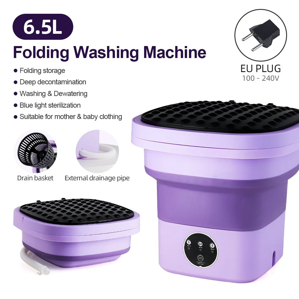 6.5L Small Folding Washing Machine Portable Washing Machine Automatic Modes Laundry Clothes Laundry Bucket Washing Machine