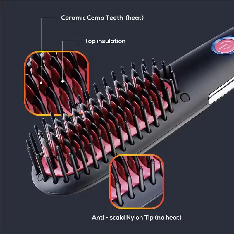 Hot Selling Fast Heating Negative Ion Straight Hair Brush Portable Ceramic Coating Straight Hair Comb Can Straighten Beard