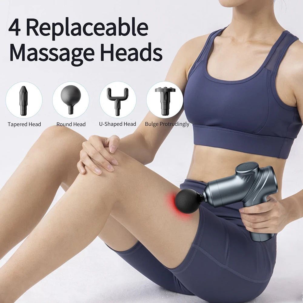Deep Tissue Mini Massage Gun Muscle Percussion Massager for Athletes 4 Massages Head and 6 Speeds Grey