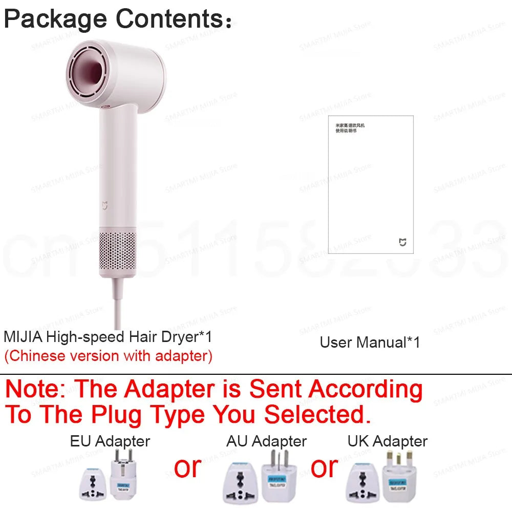 2025 New XIAOMI MIJIA High-Speed Hair Dryer,110000rpm,62m/s Powerful airflow,8 Airflow Mode,347g 4 Color,CN Version With Adapter