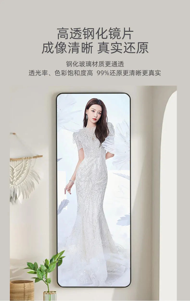Full Length Tempered Glass Dressing Mirror for Girls, HD Wall Mounted or Floor Standing, Antiexplosion, Home Bedroom