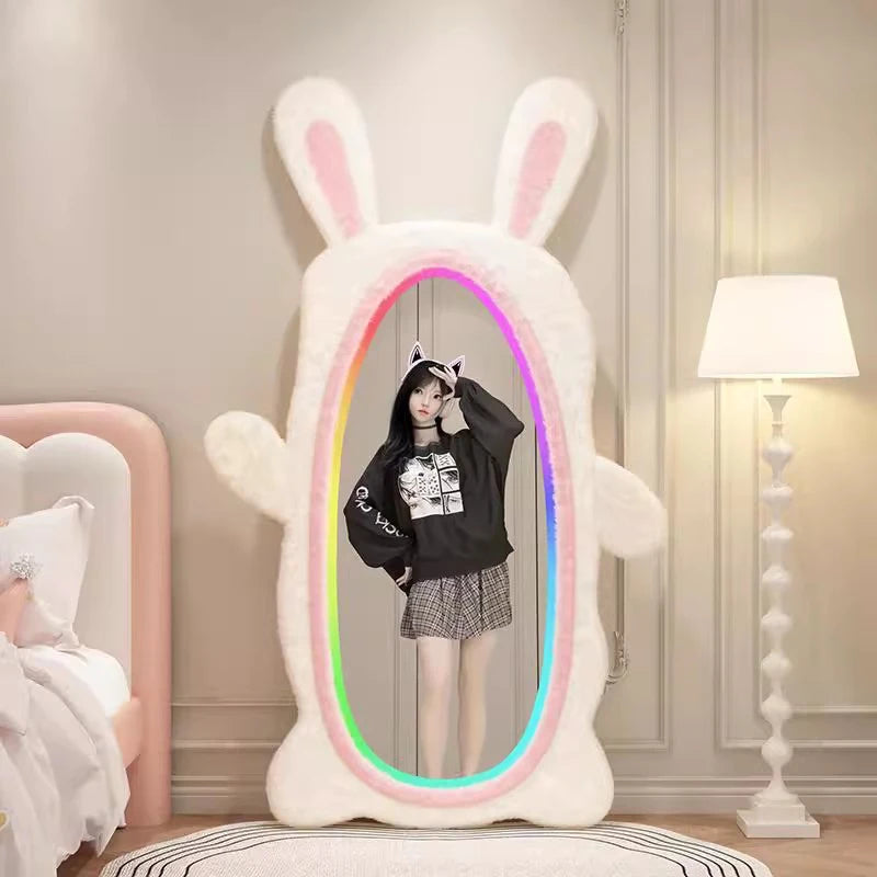 Aesthetic Light Mirror Long LED Girls Standing Smart Makeup Full Body Vanity Mirror Cute Standing Espelhos Home Decorations
