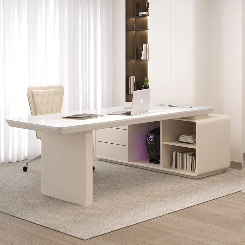 White minimalist office desk modern Elegant high-end design executive desk Mid century luxurymesa ordenador interior furniture