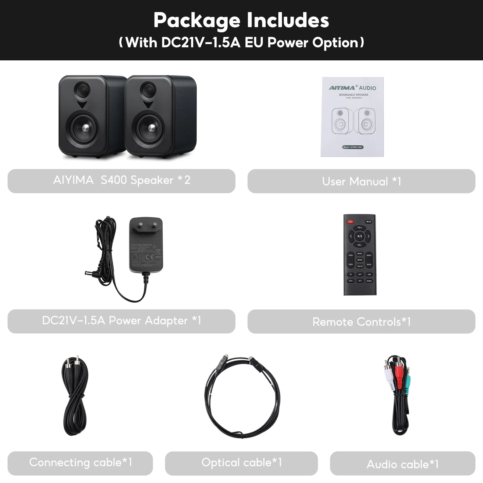 AIYIMA  Upgrade S400 Audio Bookshelf Active Speakers Studio Monitor 3 Inch Bluetooth USB DAC HiFi Home Subwoofer System TV PC