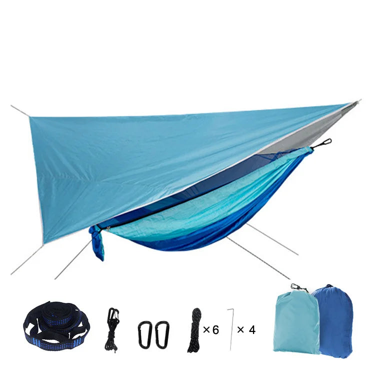 Portable Mosquito Net Nylon Camping Hammock with Waterproof Rain Fly Canopy Tarp  for Outdoor Hanging Bed Sleeping
