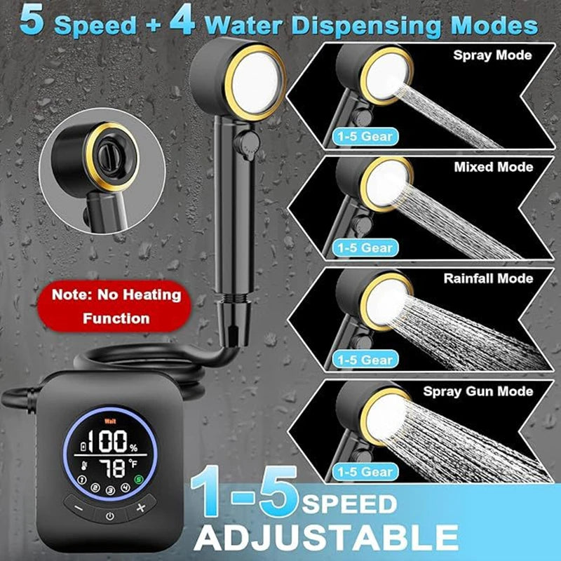 Camping Shower 3.6V 8000mAh IPX8 Rainproof  Portable Power Supply for Outdoors Rechargeable Camp Shower Outdoor Shower